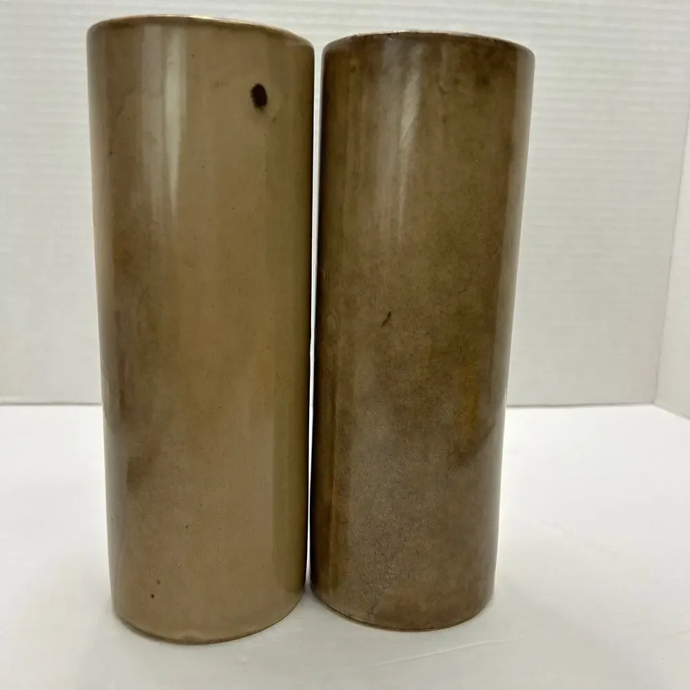 Vintage 1970's Art Pottery Tiki Cylinder Vases Embossed‎ Floral Motif Set of 2